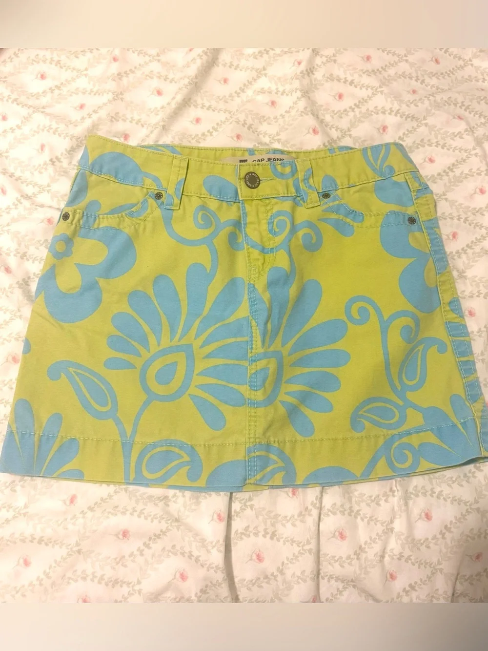 GAP Blue Floral Print Green Mini Skirt
